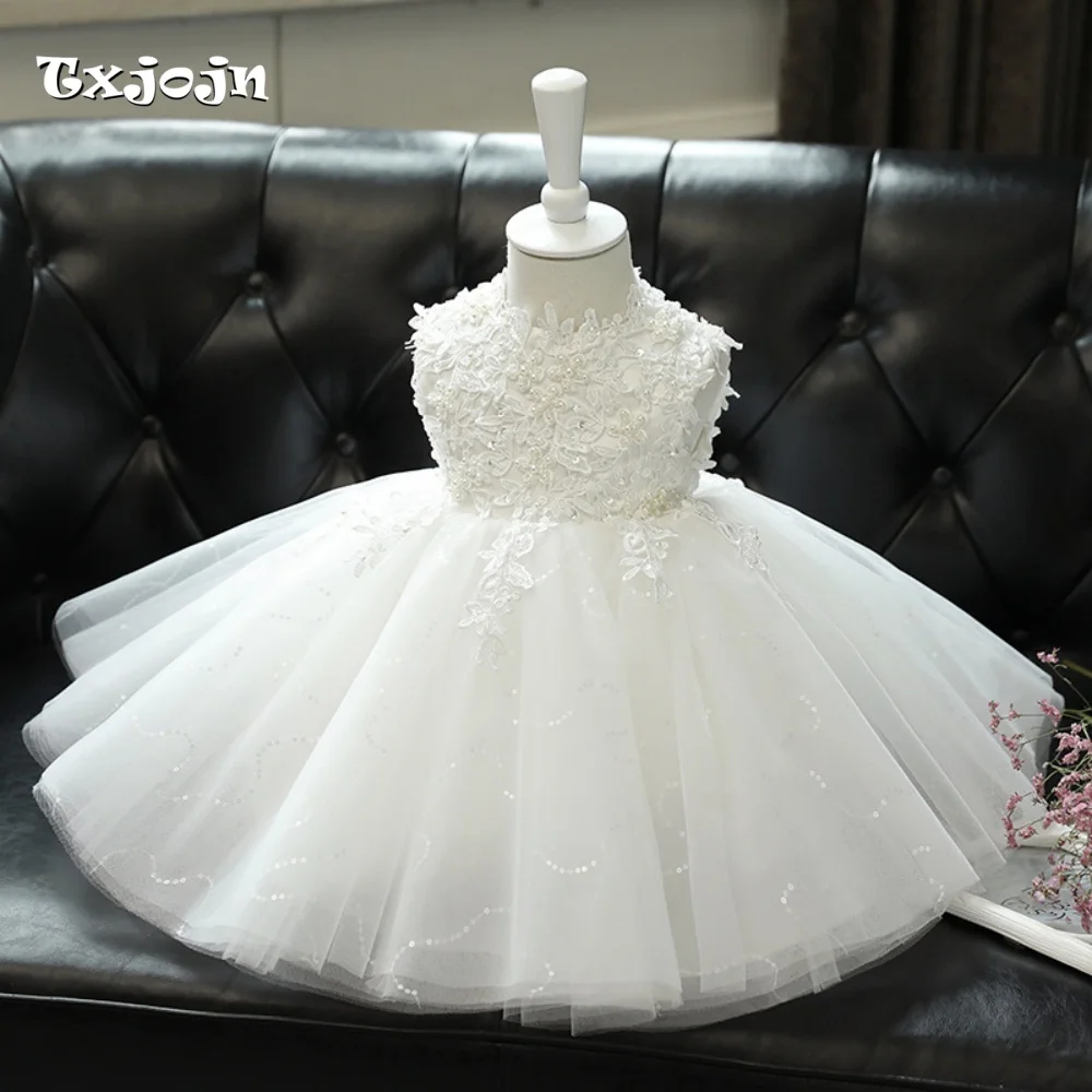 Baby Girl Princess Appliqued Tutu Dress Flower Girl Mesh Dress Toddler Teens Child Vestido Wedding Party Birthday Clothes 1-14Y