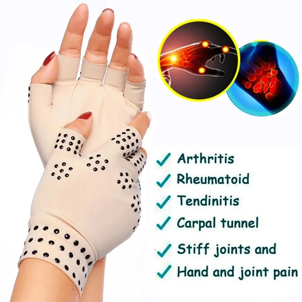 Guantes de terapia de compresión para la salud, antiartritis magnética, alivio del dolor de manos reumatoide, Corrector de muñeca, 1 par