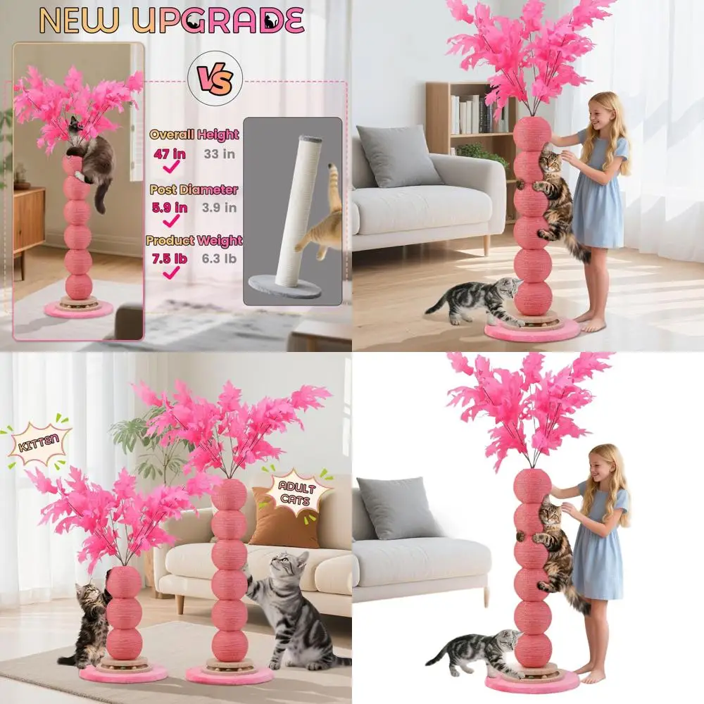 

47 Tall Natural Sisal Cat Scratching Post with Interactive Ball Track for Indoor Cats