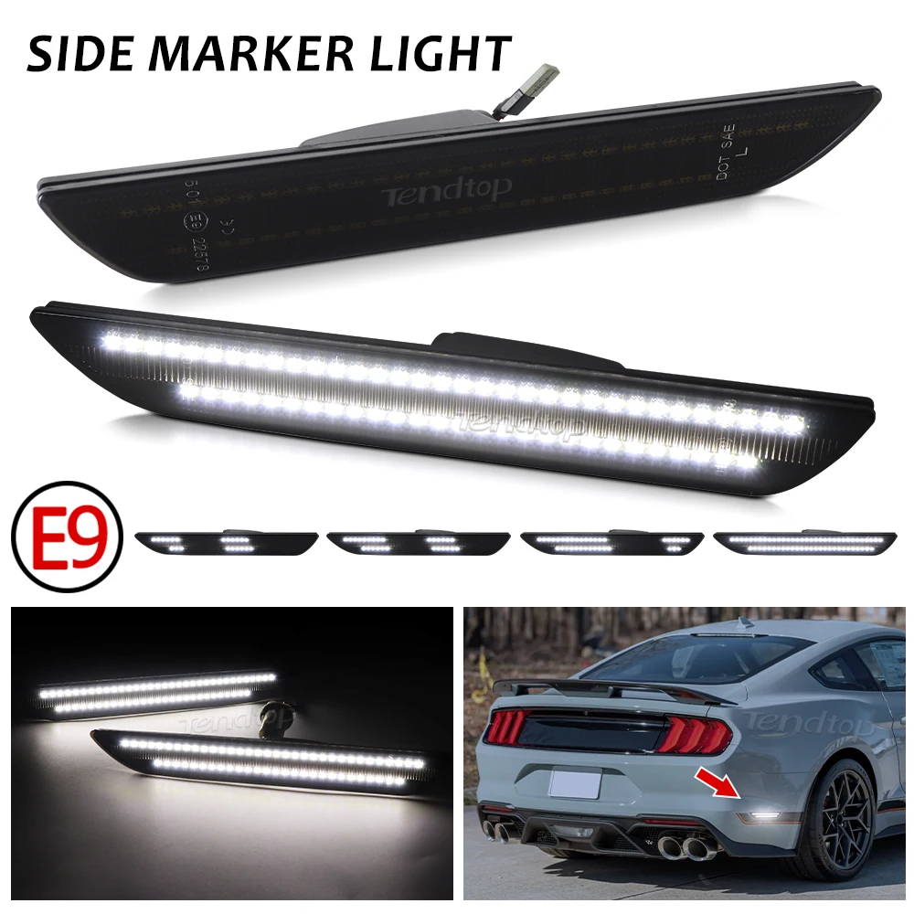 2Pcs White Rear Side Marker Lights Car Indicator Bulb  Fender Flare For Ford Mustang 2015 2016 2017 2018 2019 2020 2021 2022 +