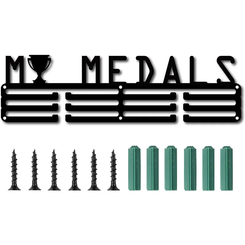 

1pcs Medals Medal Holder Hanger Trophy Display Rack Frame Awards Wall Mount Sturdy Black Steel Metal 3 Line