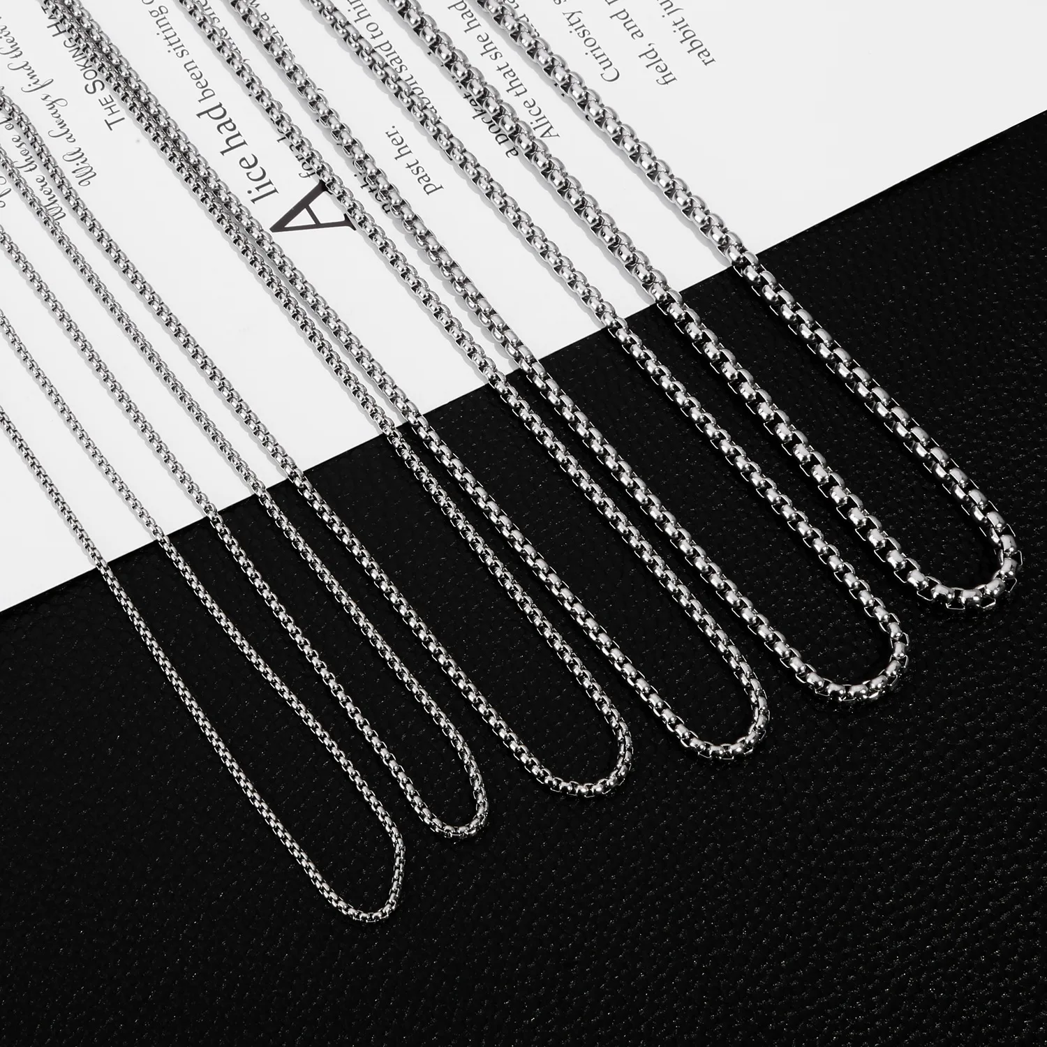 الفولاذ المقاوم للصدأ مربع رولو سلسلة قلادة للنساء 2/3/4/5 مللي متر صندوق دائري المختنق قلادة الرجال خاتم هدايا مجوهرات أنيقة