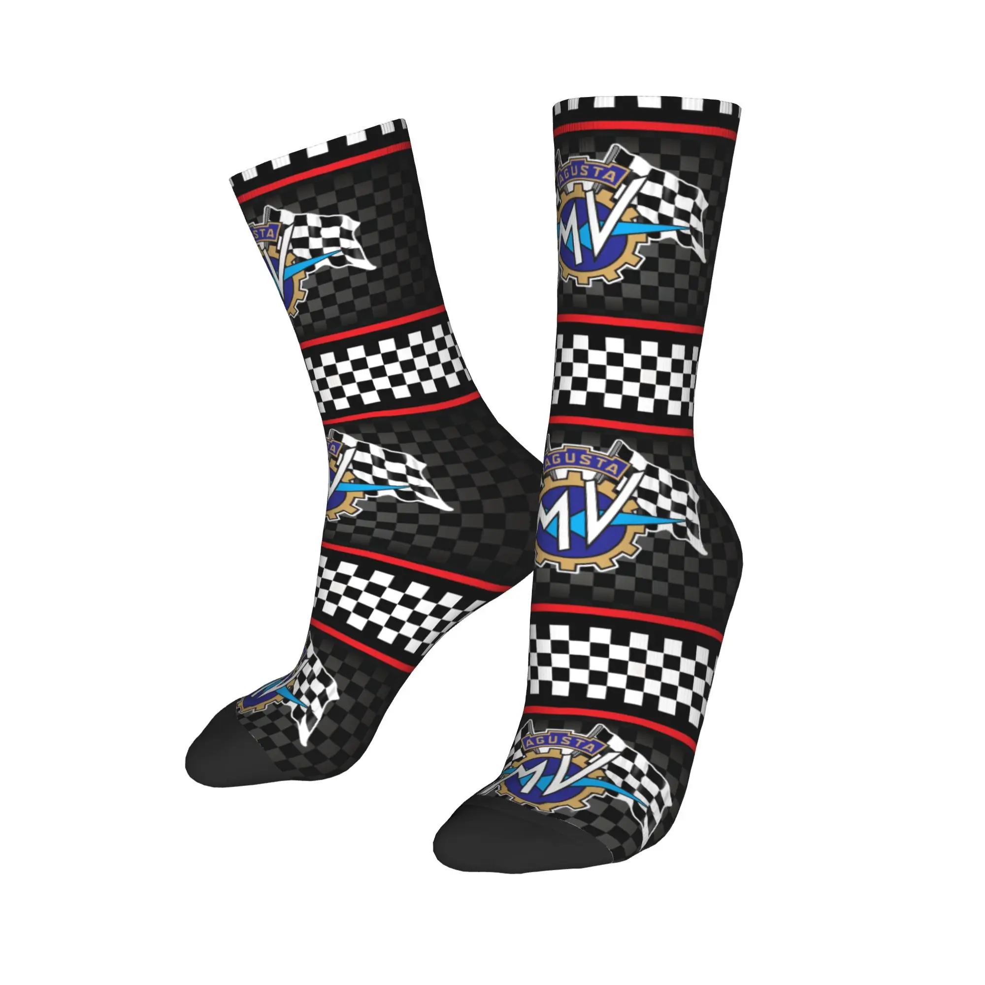 

Custom Racing Checkered M-Mvs Motor Men Women Crew Socks Unisex Cute 3D Printed Dress Socks