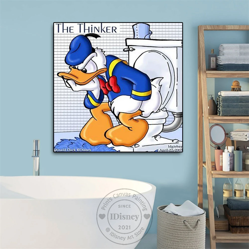 

Disney Donald Duck On Toilet Posters Cartoon Donald Thinker Prints Canvas Painting Wall Art Picture For Bashroom Home Decoration