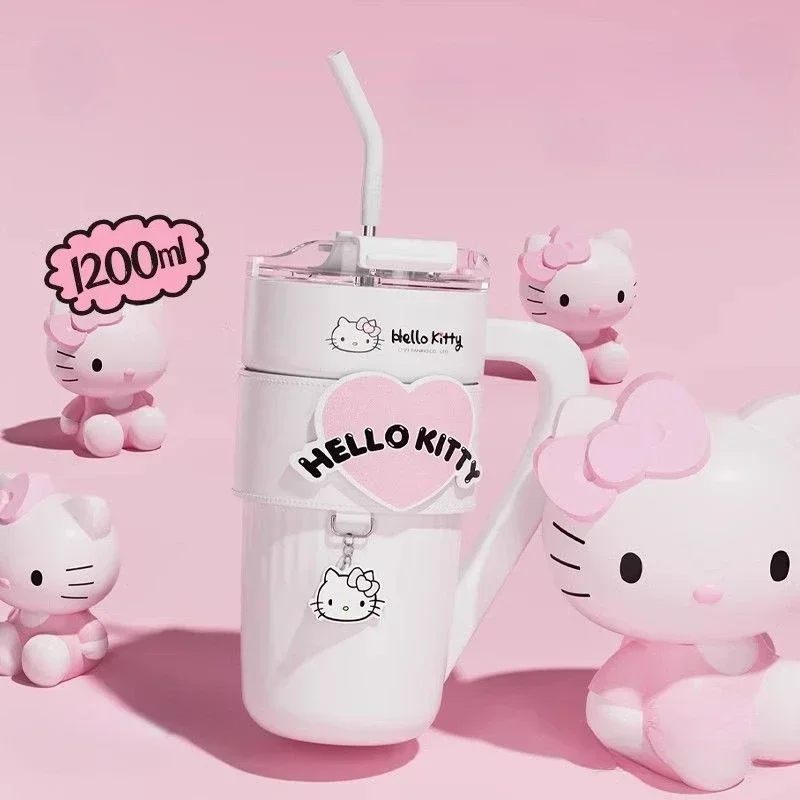 Hello Kitty Co-signed Thermos Cup Women's Coffee Cup High Appearance Level Birthday Gift Large Capacity Straw Water Cup Summer