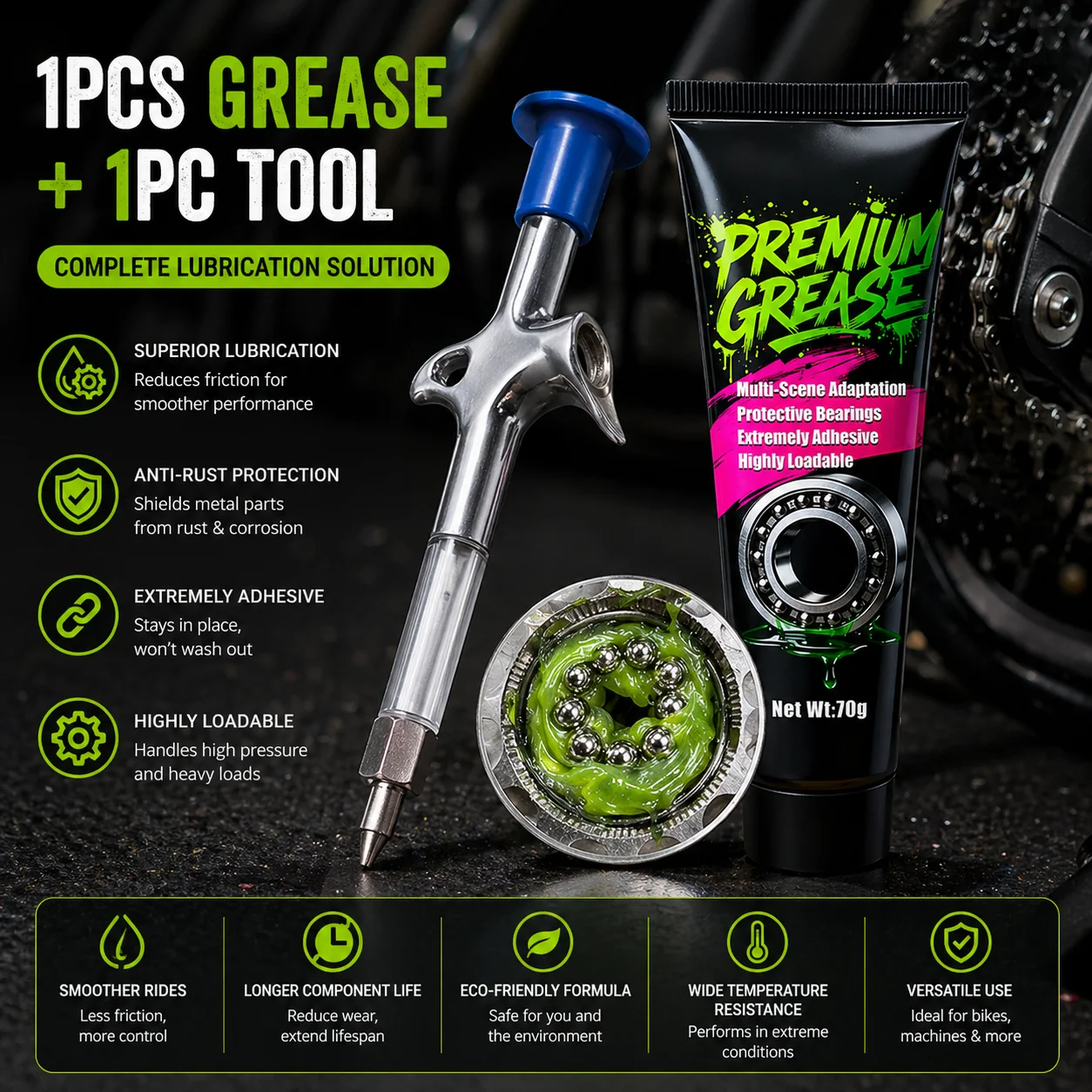 Premium 70g Fahrrad-Schmierfett Grünes Apfelsaft-Lagerfett Naben- und BB-Schmiermittel Öl Schmiermittel Lipid-Elemente für Shimano Sram – Detail 2