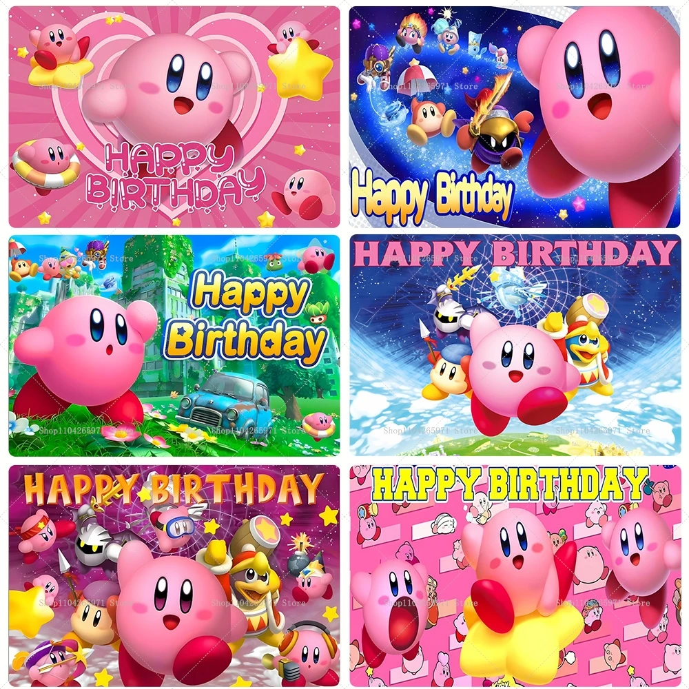 Star Kirby Rosa Helden-Hintergrund Cartoon Niedliche Charaktere Kindergeburtstag Party Dekoration Baby-Shower Foto Banner Fotografie Requisiten