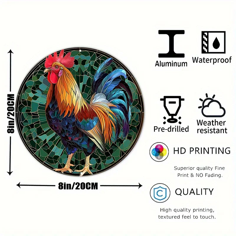 Mexican rooster  Cock Theme Round Metal Aluminum Sign Art Desktop Decorative Plates for Farmhouse Yard Home Office Wall Decor