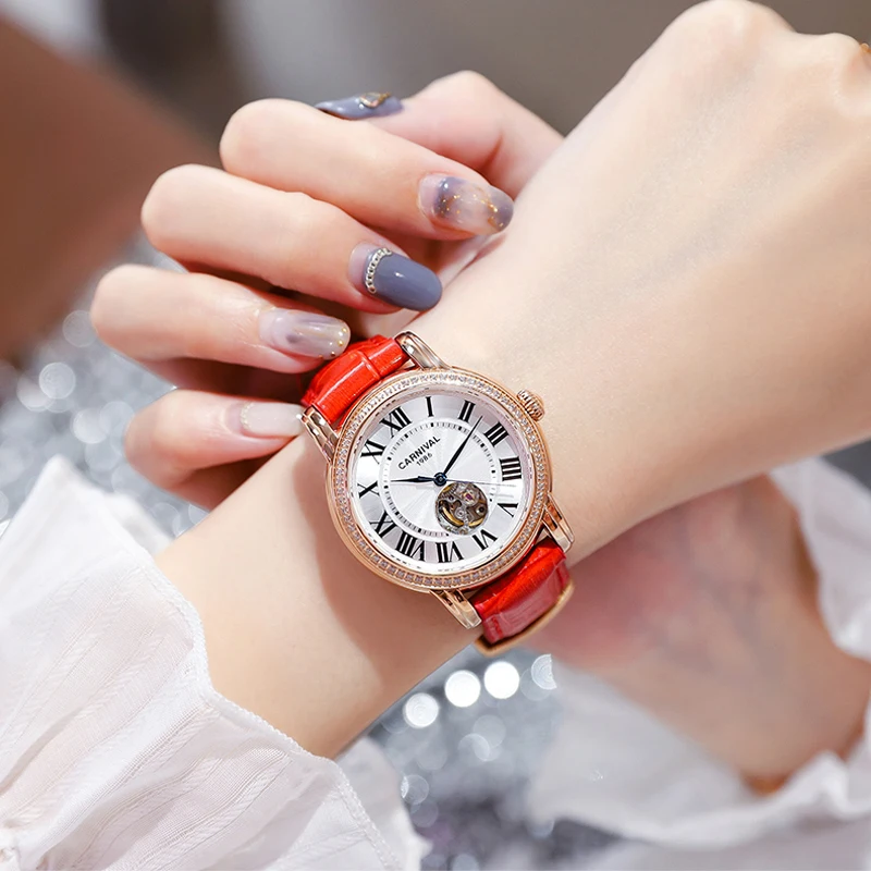 CARNIVAL-Reloj de pulsera para Mujer, accesorio de lujo con movimiento automático, mecánico, resistente al agua, color dorado