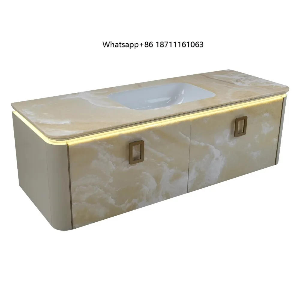 Luxury Modern Luxury Modern Bathroom Vanity Cabinet with LED Strip Light Sink and Bathroom Cabinet Set Marble Bathroom Cabinets