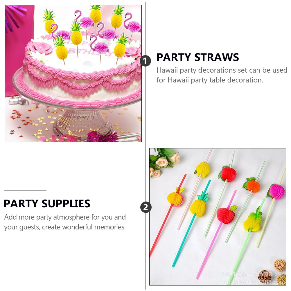 

1Set Hawaiian Party Table Skirt Straws Umbrella Cake Toppers Fruit Picks Festival Decorations Umbrella Signs