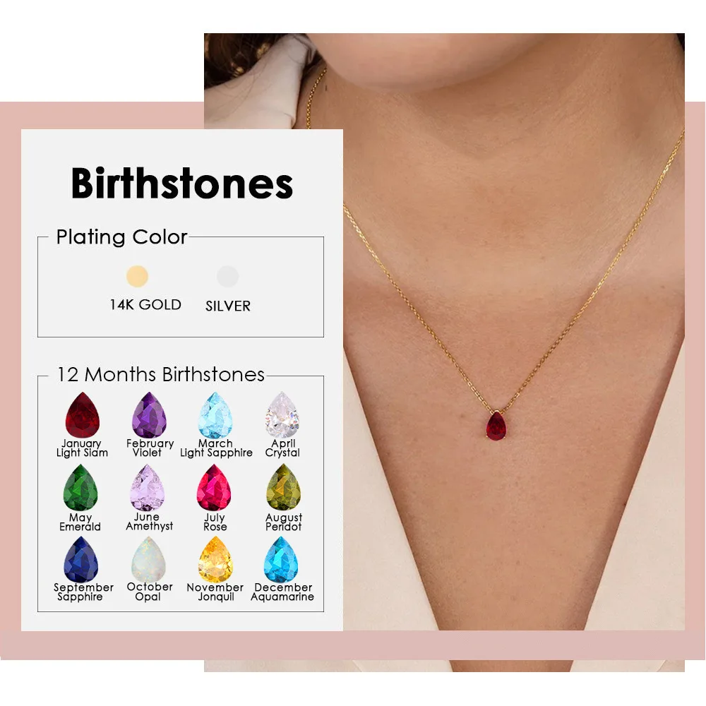 St.delan December Birthstone Necklace — Stainless Steel Teardrop Zirconia Jewelry with Vacuum Plating