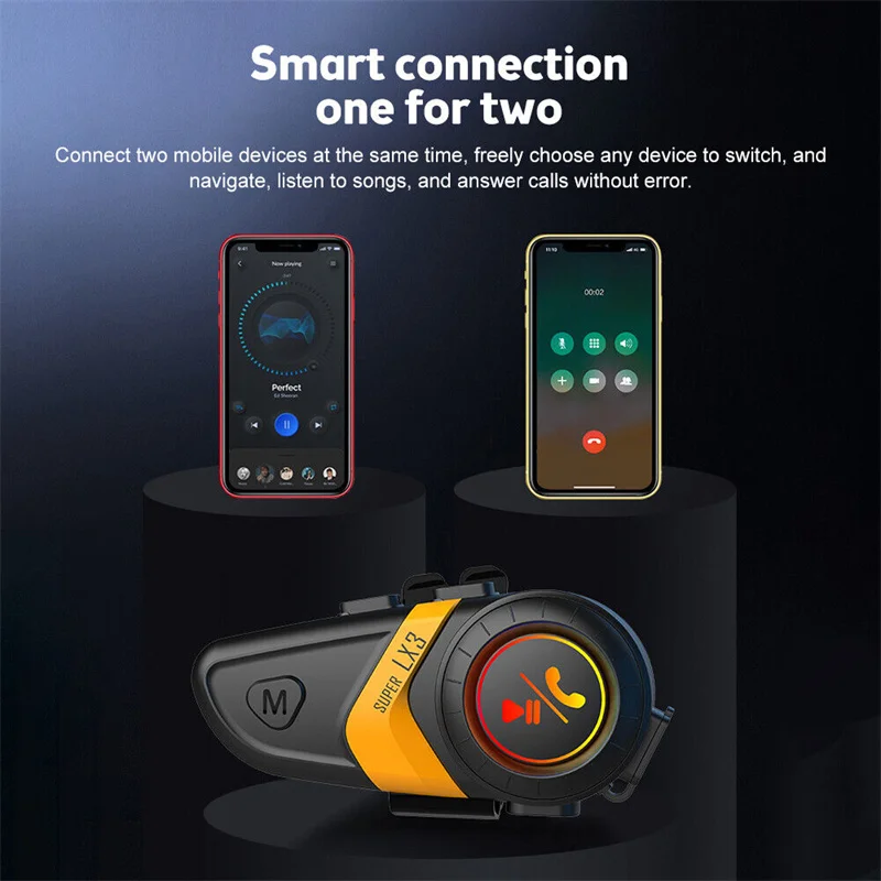 LX3 BT 5.0 Motorcycle Helmet Headset Waterproof IPX67 Auto Answer Handsfree Bluetooth Voice Assistant 1200mAh Wireless Earphones