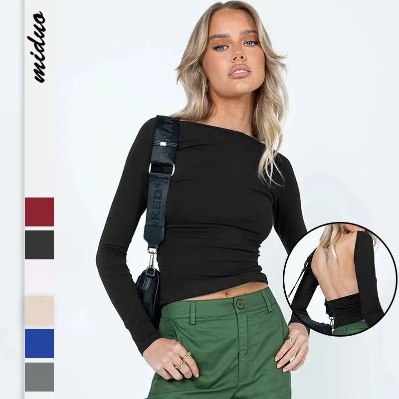 

Осень-зима, новые поступления, модная женская футболка с открытой спиной и длинными рукавами, сексуальные топы Y2k, женская одежда