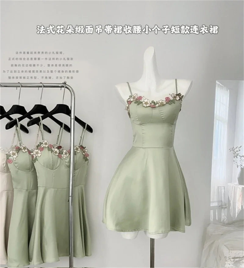 

Women Green A-line Mini Dress Vintage Evening Off Shoulder Sleeveless Elegant Dresses Y2k One Piece Frocks 2000s Clothes Summer