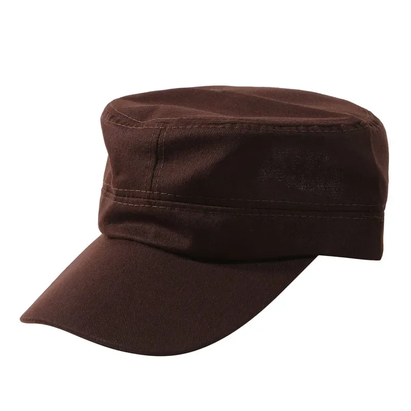 Unisex Vintage Einfarbige Flache Militärmütze in Fünf Farben Erhältlich, Atmungsaktive Sommer-Outdoor-Militärmütze, Flache Schlichte Mütze – Detail 18