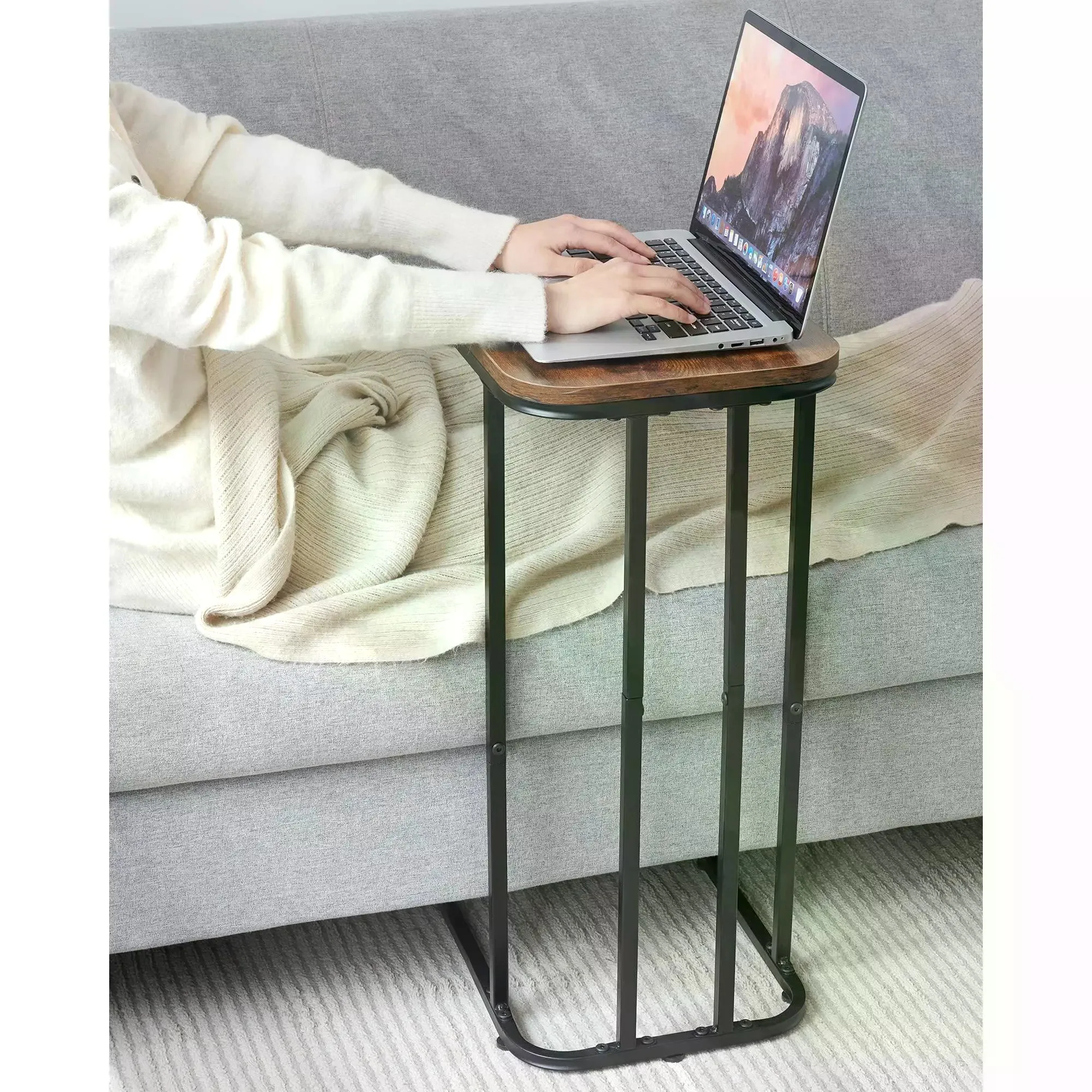 White 26.6" C-Shaped End Table & TV Tray.Portable Metal Frame Side Table for Couch, Bed, Living Room & Bedroom. - view 6