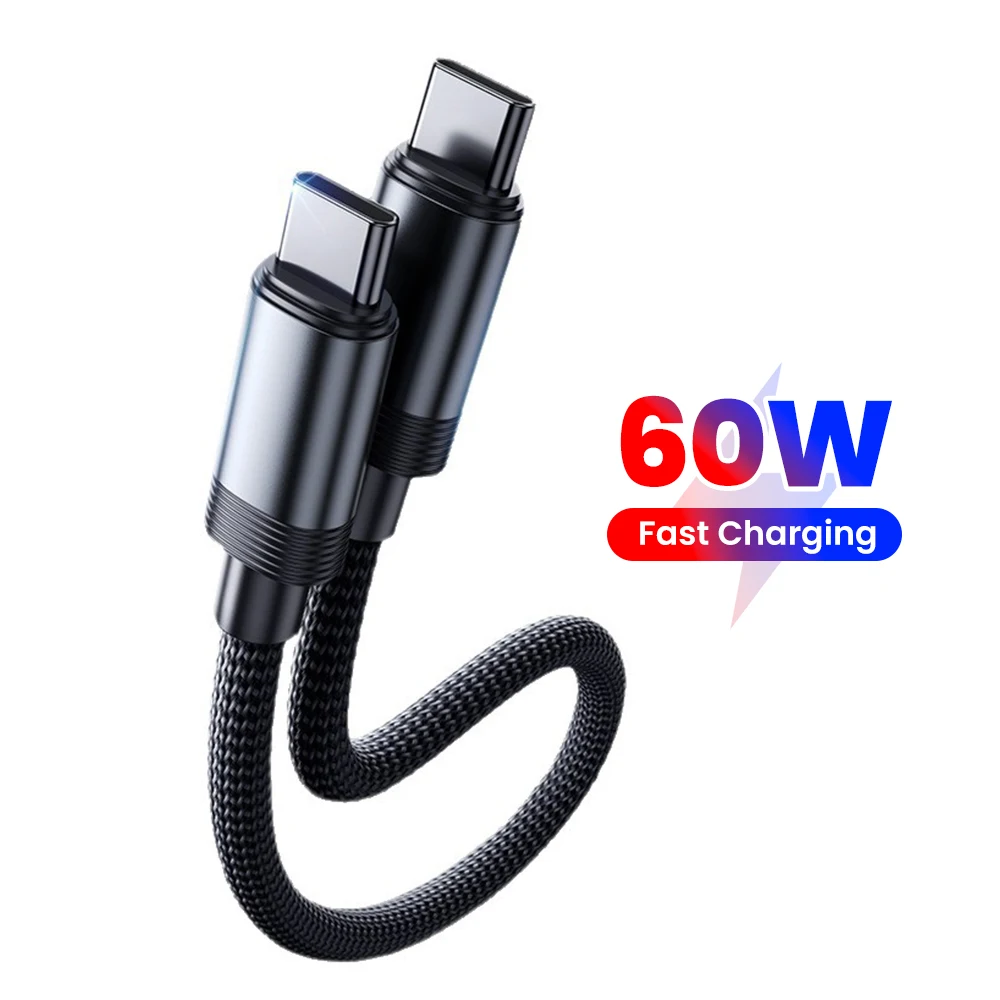 

60W Type C to Type C Magnetic Data Cable Fast Charging Short Cable for iPhone 15 16 17 Pro Max Huawei Mobile Phone USB C Cord