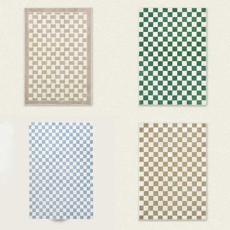 Stylish Retro Checkerboard Cashmere Thickened Non-slip Rug  Suitable for Living Room  Bedroom, Sofa  Bedside Mat Plush Rug