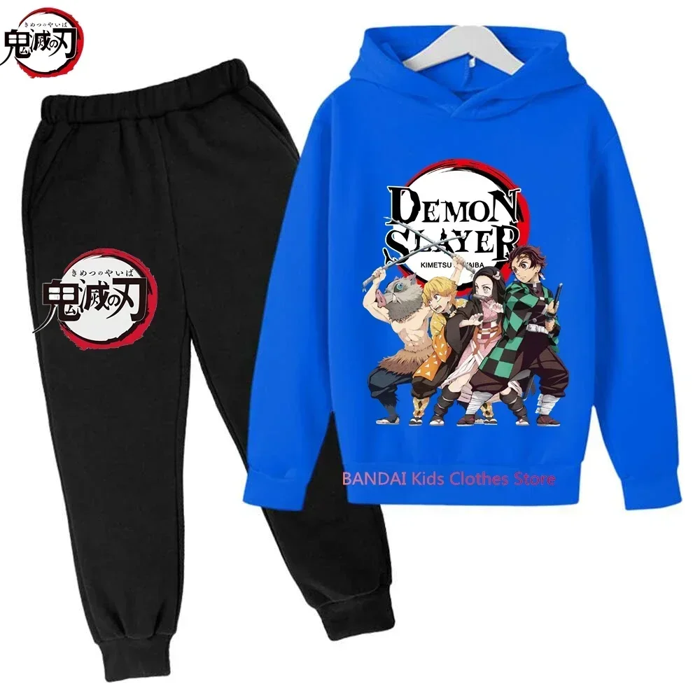 2-13 anni bambini Demon Slayer felpe con cappuccio set felpe a maniche lunghe autunno e primavera per bambini pantaloni 2 pezzi abiti in Costume