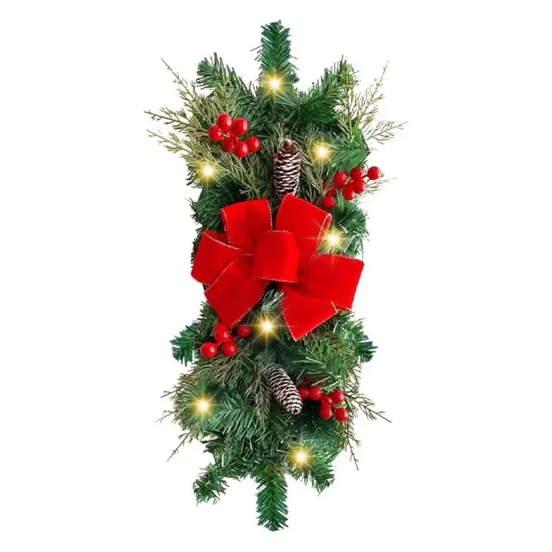 Christmas  Wreath Decoration  LED Staircase Red Rattan Bow Wreath Pine Cone Decoration New Christmas Wreath Pine Cone Decoration