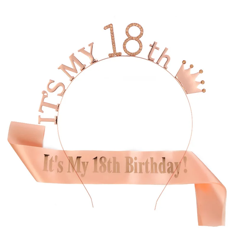 1 Set It Is My 13 16 18 21 30 40 50 60 70 80 Birthday Party Satin Sash Crown Tiara Headband Birthday Anniversary Party Decor