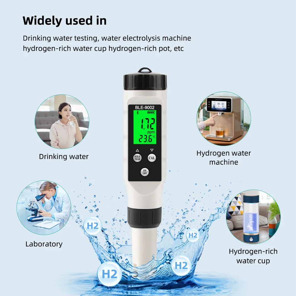 Yieryi Smart Bluetooth H2 Temp Meter Hydrogen Rich Water Hydrogen Ion Concentration Monitor Tester for Pool Spa Drinking Water