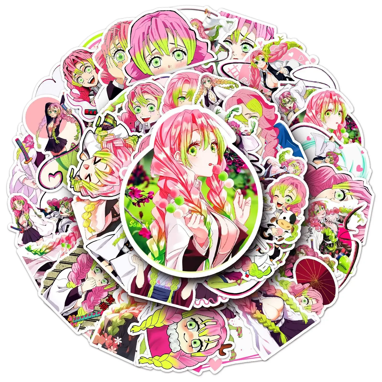 50pcs Japanese Anime Demon Slayer Kanroji Mitsuri Graffiti Decorative Water Cup Suitcase Sticker