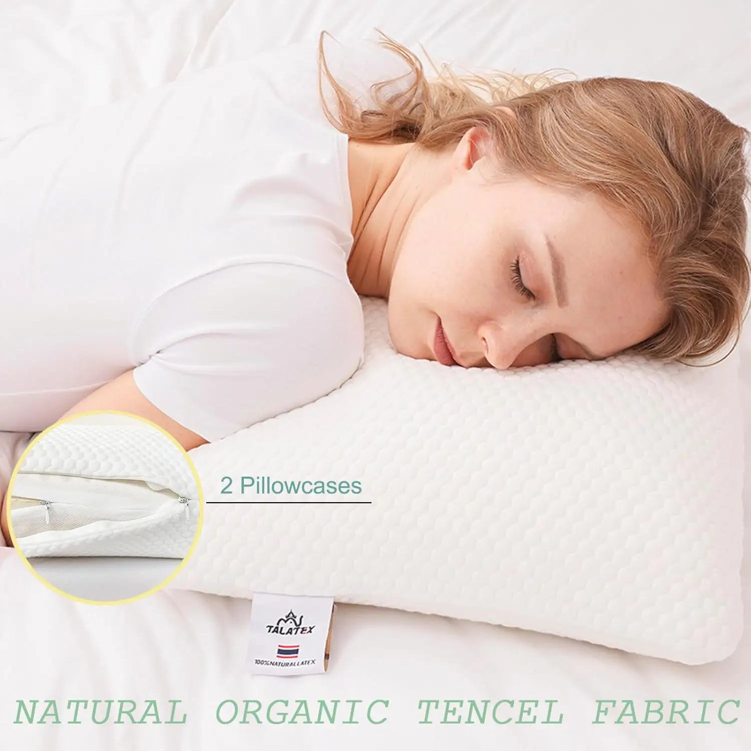 

Talalay 100% Natural Premium Latex Pillow, Helps Relieve Pressure, No Memory Foam Chemicals, Perfect Package Best Gift With