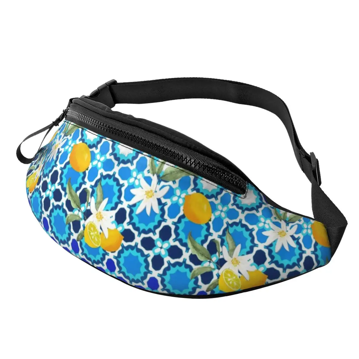 Custom Summer Mediterranean Lemons Fruit Tiles Fanny Pack for Traveling Men Women Crossbody Waist Bag Phone Money Pouch