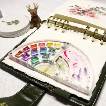 Portable watercolor paint palette art transparent acrylic mini painting tray washable mini watercolor bottom box travel painting supplies