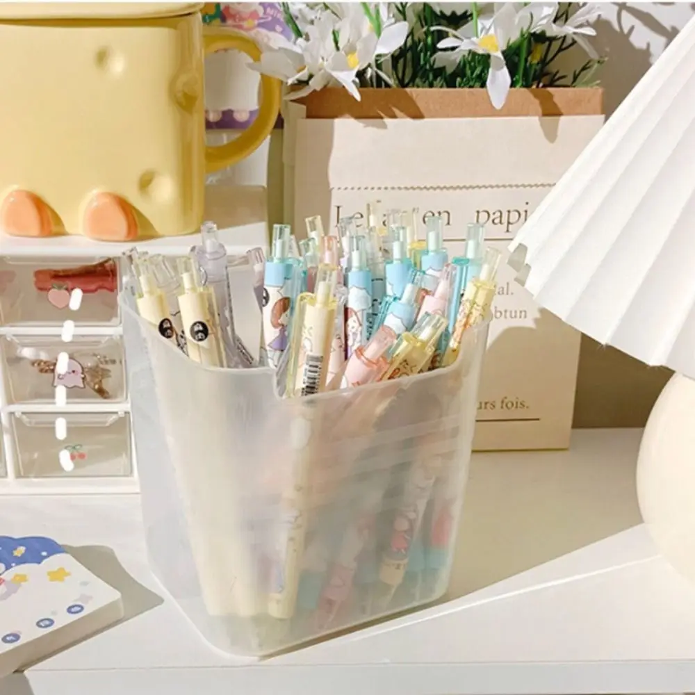 Durable Desktop Organizer Stationery Box Cosmetic Holder Multifunctional Storage Box Translucent INS Style Pen Holder Office