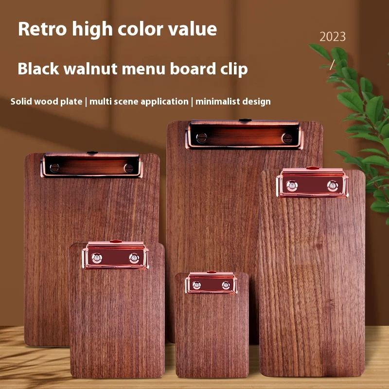 

Clipboard Black Walnut Solid Wood File Folder Menu Splint Writing Cafe Restaurant Wood Retro A4 Plate Clip Office Supplies