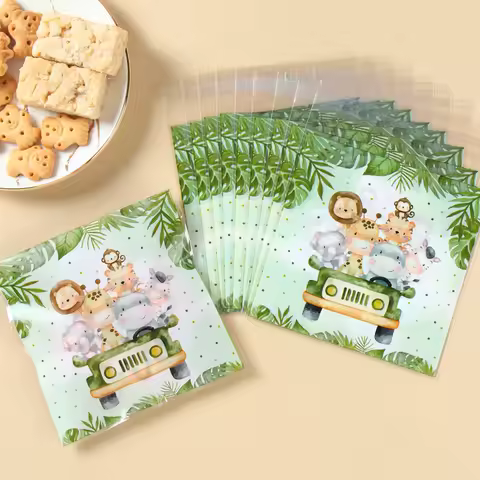 Jungle Animals Party Candy Gift Bags Biscuit Packing Bag Wild One Safari Gift Bag for Guest Kids Birthday Supplies Baby Shower