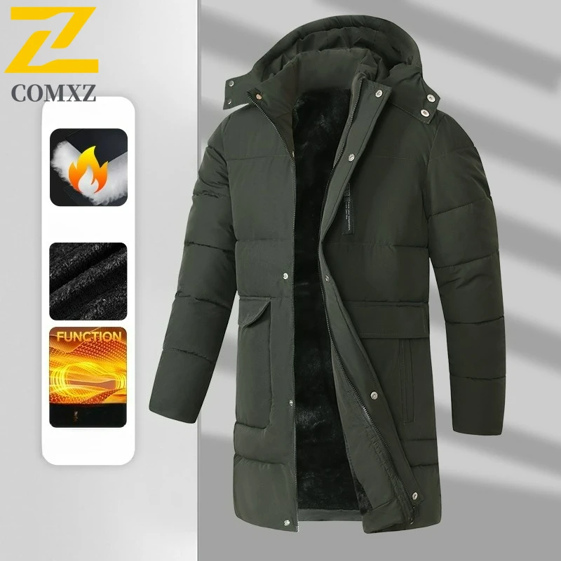 

Fashion Men's Winter Jacket Long Thickened Fleece Lining Warm Removable Hooded Parka 2025 New -20 ℃ Cold Snow Down Cotton Coat