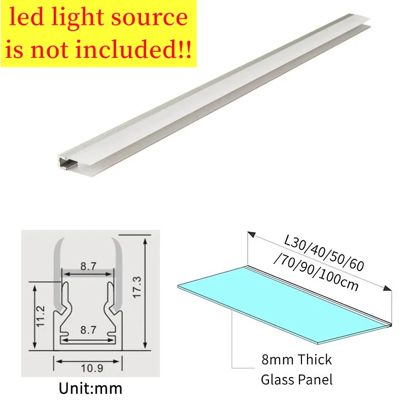 8MM Glass Panel Lights Aluminum Led Profile 0.5M/0.8M/1M Showcase Cupboard Cabinet Light Channel Laminated Hard Light Bar DC12V