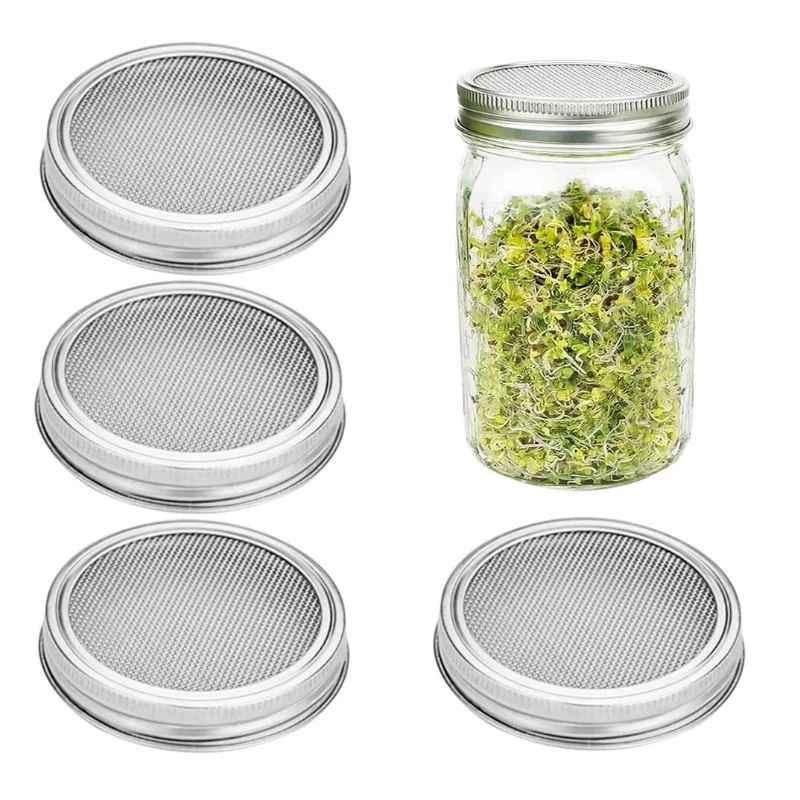 Stainless Steel Mesh Sprouting Lid Wide Mouth Mason Jar Canning Bottle Lid Mesh Screen Strainers Filter Sprouter Germination