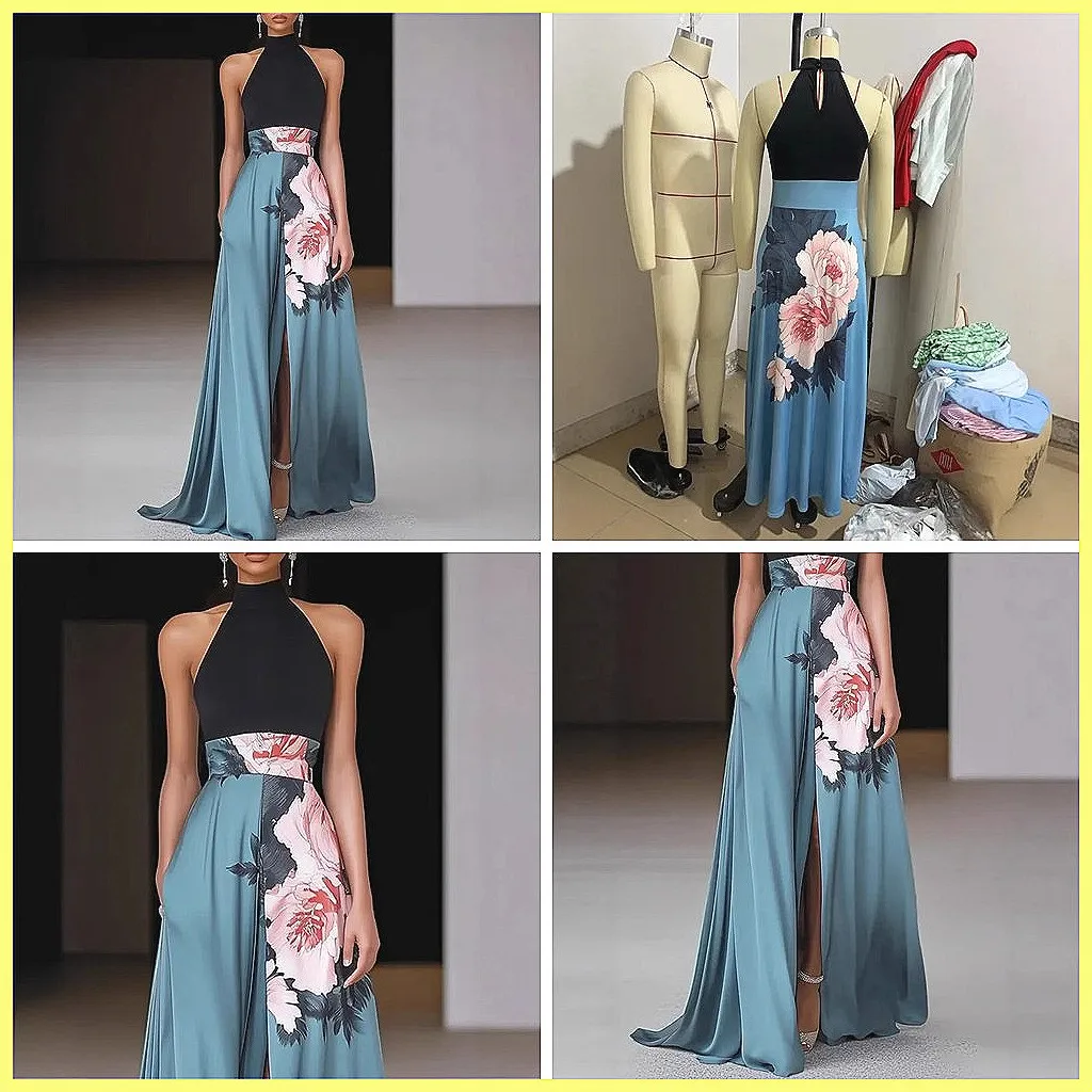 

Sexy Backless Maxi Dress with Floral Print, Sleeveless O-Neck Split Summer Dress for Vacation