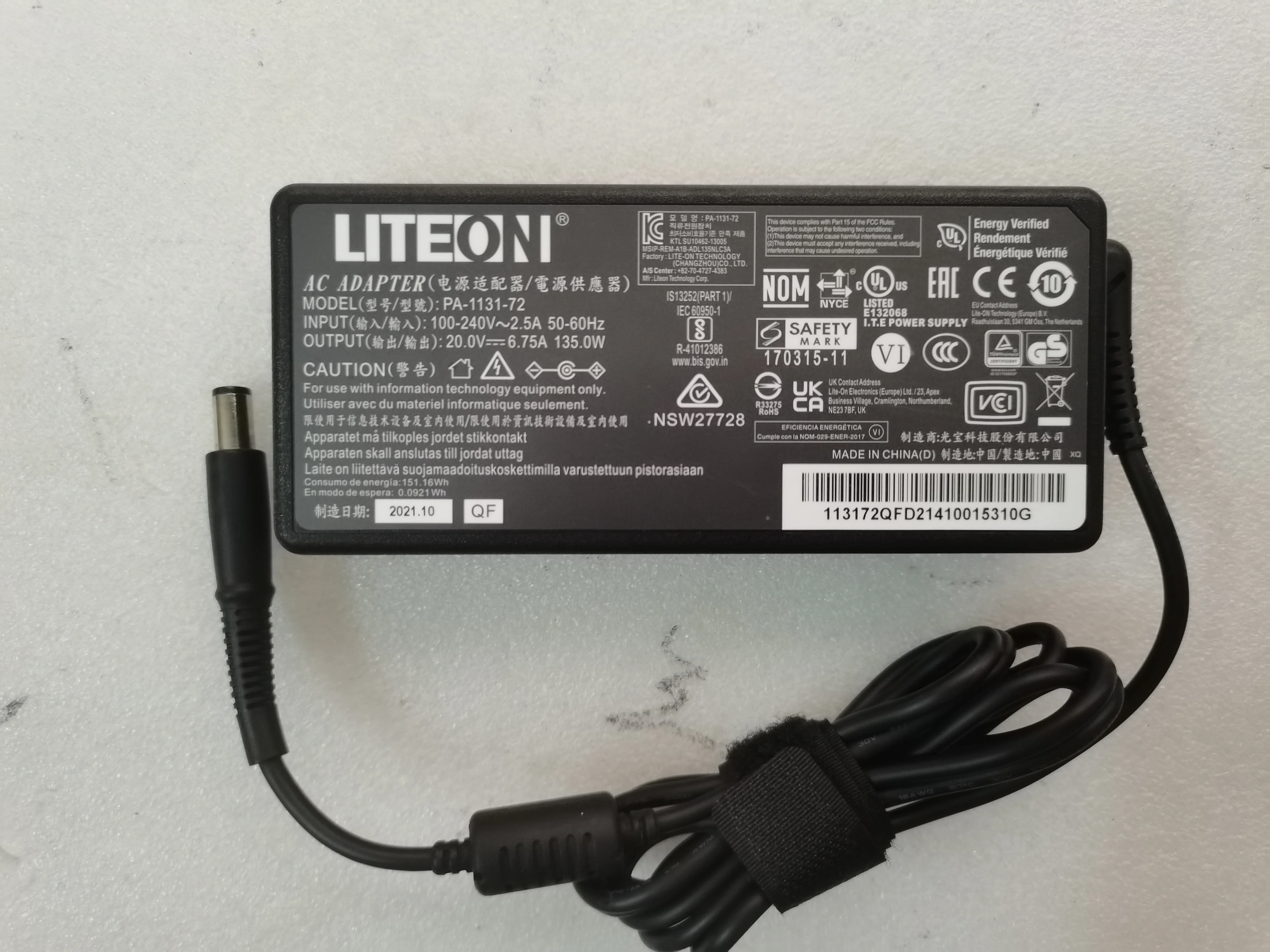 

OEM Slim LITEON 20V 6.75A 135W PA-1131-72 для Sonnetech Echo 11 Thunderbolt 4 Dock Original Puryuan 7,4 мм Pin AC Adapter