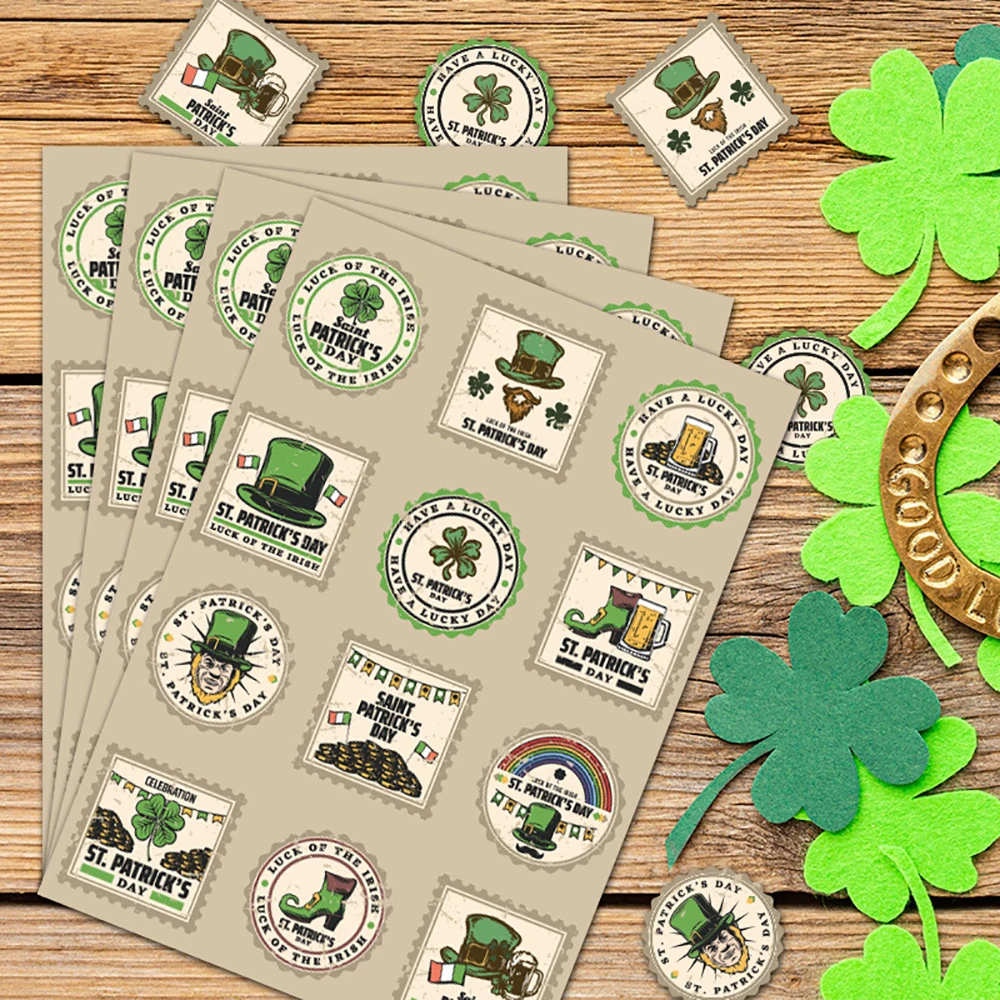 4 Sheets St. Patrick's Day Label Stickers DIY Party Envelope Gift Decoration Sealing Sticker Stationery