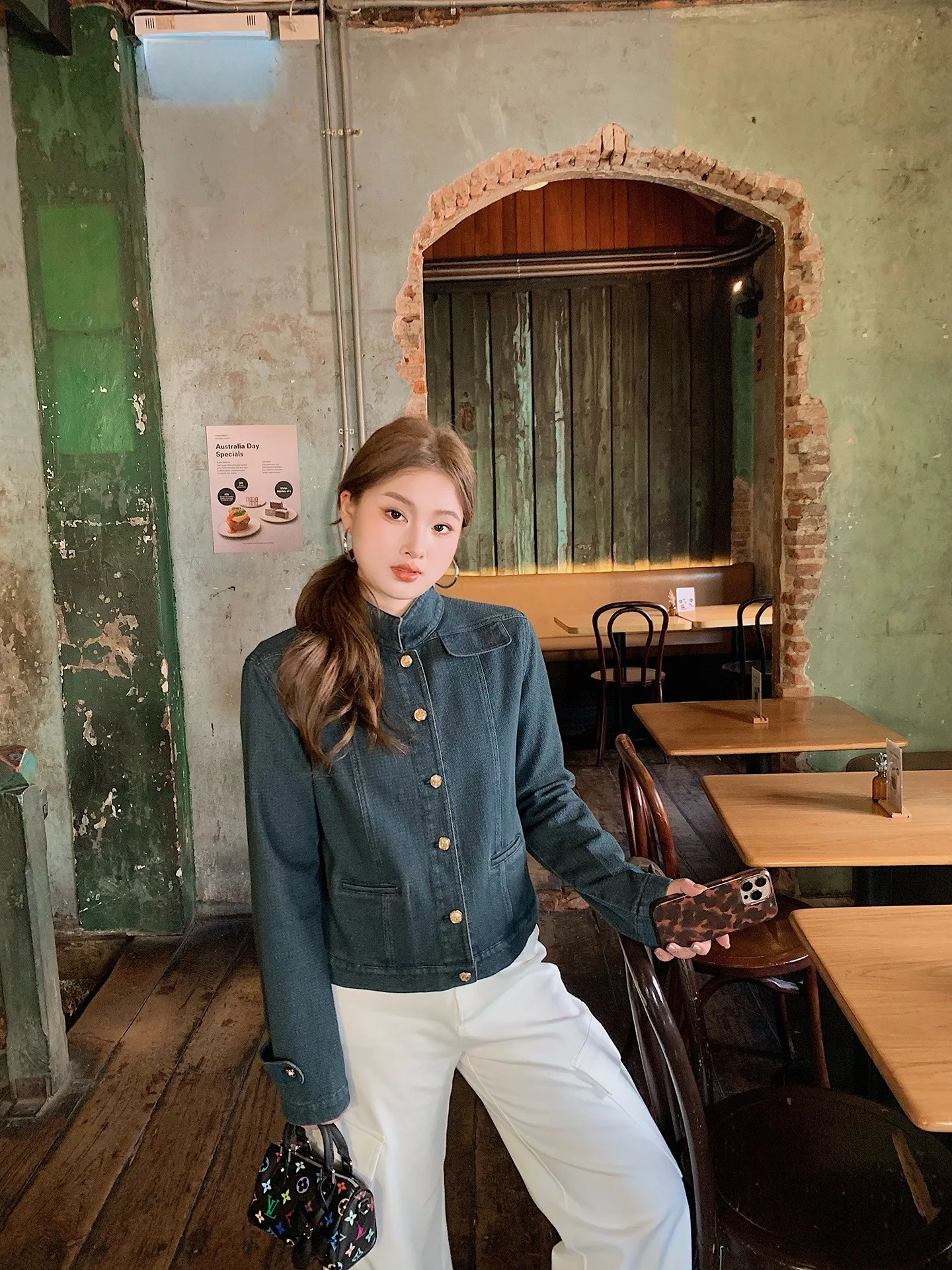 

Женская джинсовая куртка Herwear в стиле ретро с воротником-стойкой, больших размеров, универсальная верхняя одежда, премиум-класс