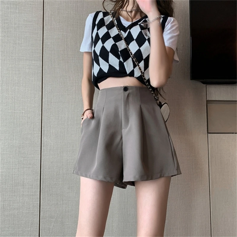 

2024 Women's Summer Fashion High Waist Suit Shorts Female Thin Solid Color Short Pant Ladies Loose Sports Wide-leg Shorts X61