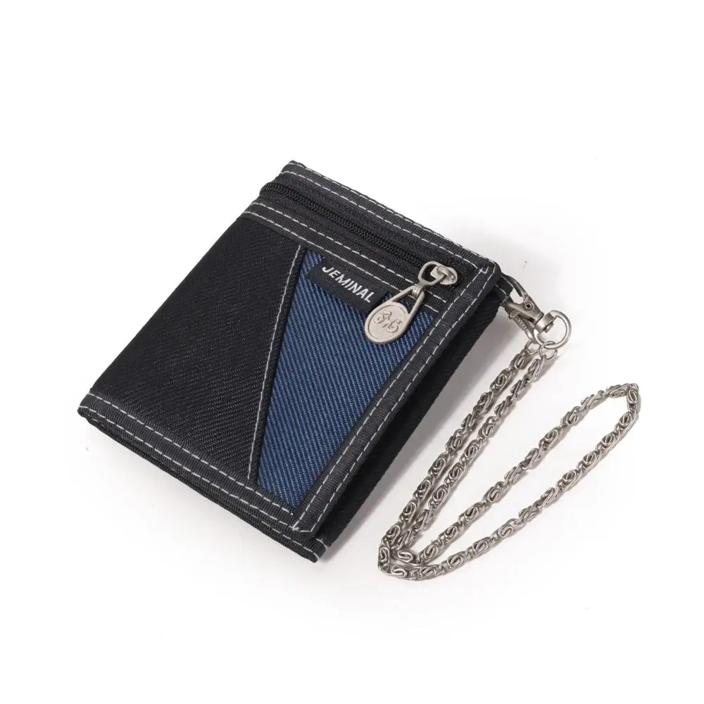 

Fashion Canvas Fabric Men Wallets Zipper Multi-card Slots Male Money Bag with Chain Cards ID Holder Boys