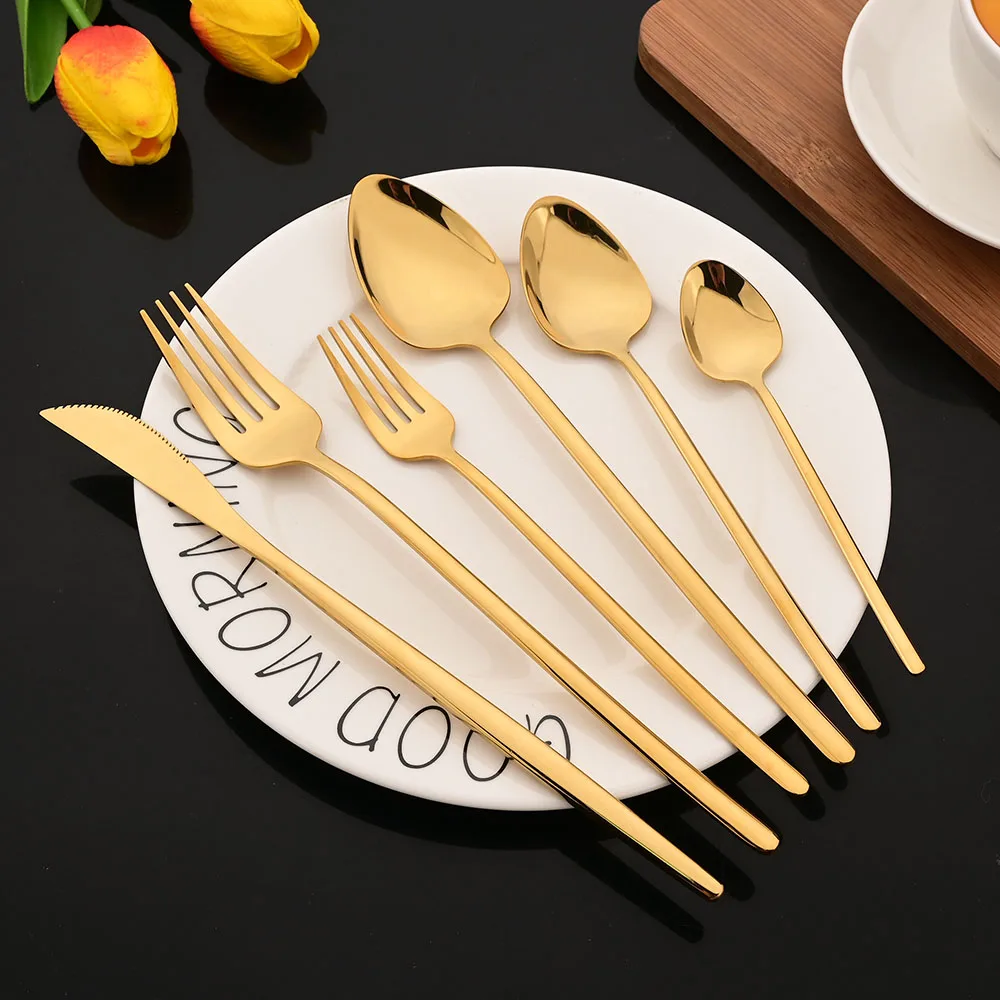 6Pcs Stainless Steel Cutlery Set Gold Tableware Dinnerware Set Fork Knife Teaspoon Dinner Silverware Kitchen Flatware Set