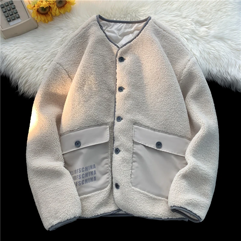 Lamb Wool Coat Couple Cotton Clothes Winter New Warm Cotton Jacket Loose Large Size Shake Grain Velvet Coat Unisex Outerwear