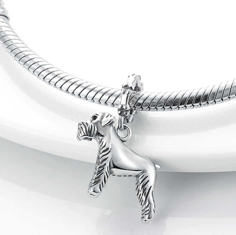 Dog Schnauzer French Bulldog Silver Plated Charm Paws Footprint Charms Beads fit Original Bracelet DIY Jewelry