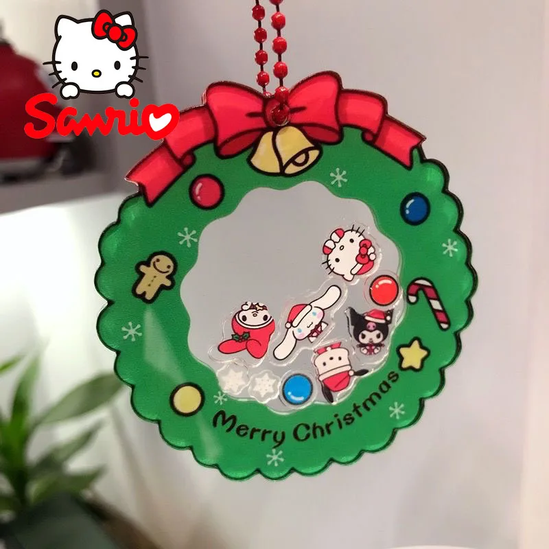 Sanrio HelloKitty Christmas Rocker Keychain Cartoon Surrounding Cute Cartoon Christmas Transparent Acrylic Bag Pendant Gift