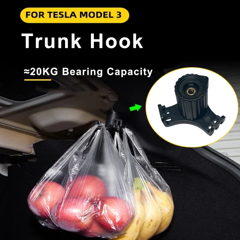 For Tesla Model 3 2021-2024 ABS Black Car Trunk Hook Grocery Bag Holder Interior Car Accessories