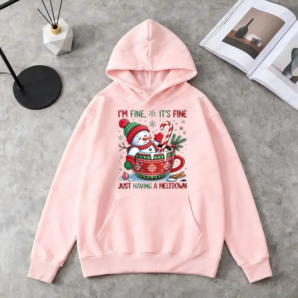 مضحك رجل الثلج ذوبان ملابس رياضية الشتاء الساخن الكاكاو عيد الميلاد هوديي المرأة اليومية عارضة الملابس عيد الميلاد لطيف زوجين هوديي