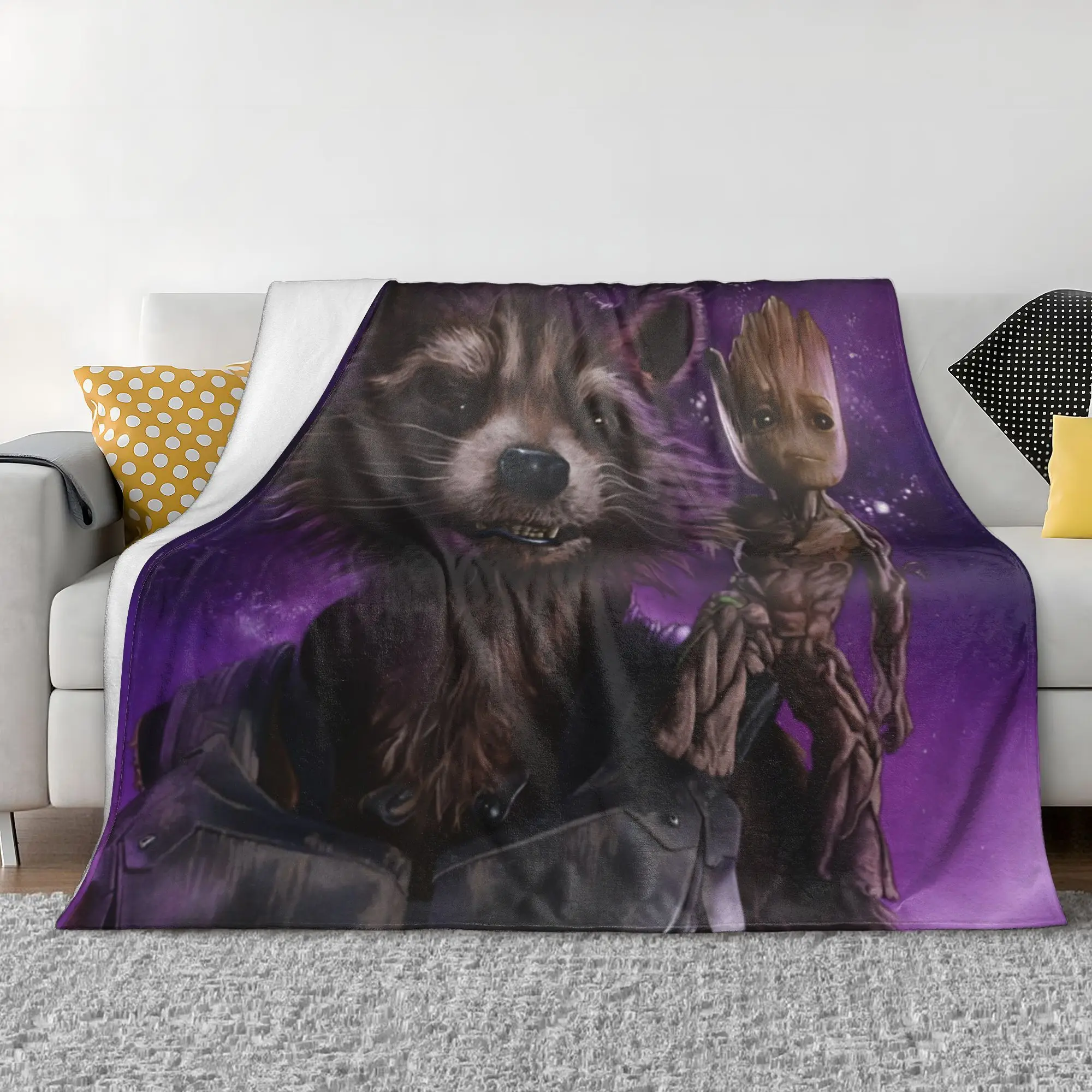 Guardians of the Galaxy Groot Knitted Blanket Velvet Rocket Raccoon Lightweight Throw Blanket Outdoor Travel Throws Thin Quilt